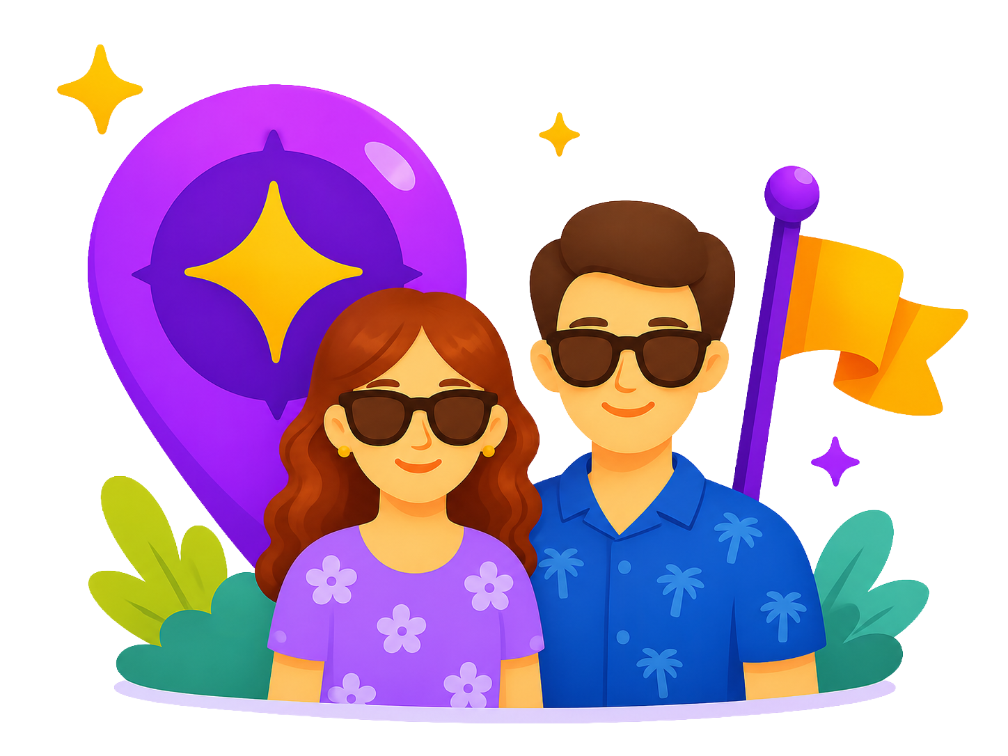 Two theme park fans in front of a ParkDay map pin